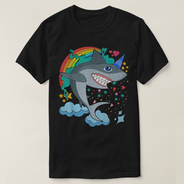 Cute Rainbow Fantasy Ocean Animal Sharkicorn Shark T-Shirt (Design Front)