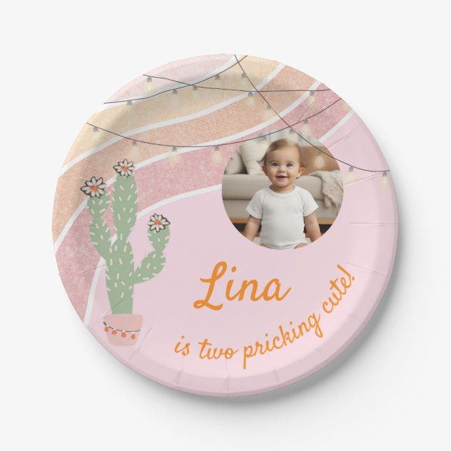 Cute Rainbow Fiesta Second Birthday  Paper Plate (Front)