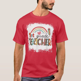 Cute Rainbow First Grade Teacher Leopard 1st Grade T-Shirt
