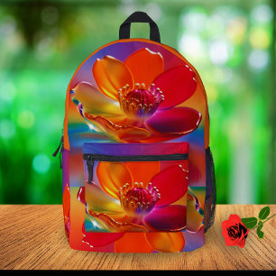 Cute Rainbow Floral Girls Orange Back-to-School Printed Backpack