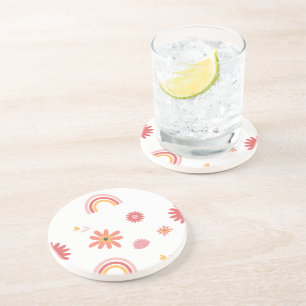 Cute Rainbow & Floral Pastel Pattern Coaster