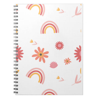 Cute Rainbow & Floral Pastel Pattern Notebook