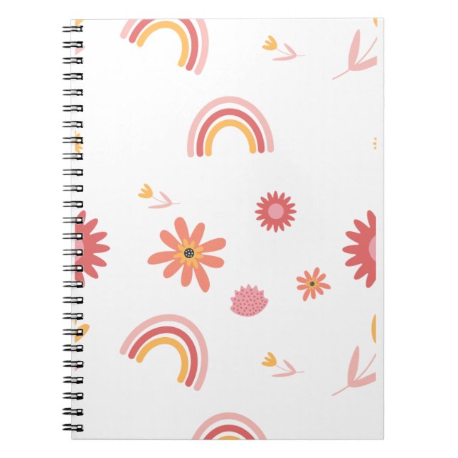 Cute Rainbow & Floral Pastel Pattern Notebook (Front)