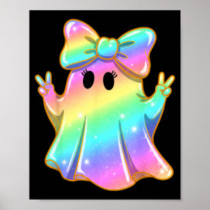 Cute Rainbow Ghost Peace Funny Halloween Kids Poster