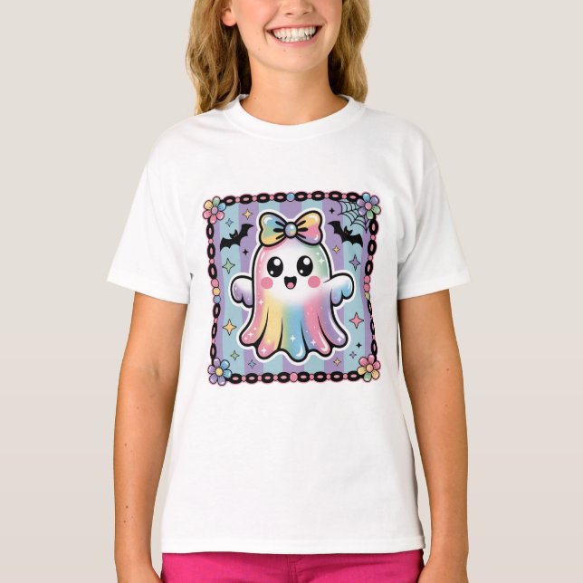 Cute Rainbow Ghost Spooky Season Halloween T-shirt (Front)
