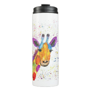 Cute rainbow giraffe watercolor animal safari thermal tumbler
