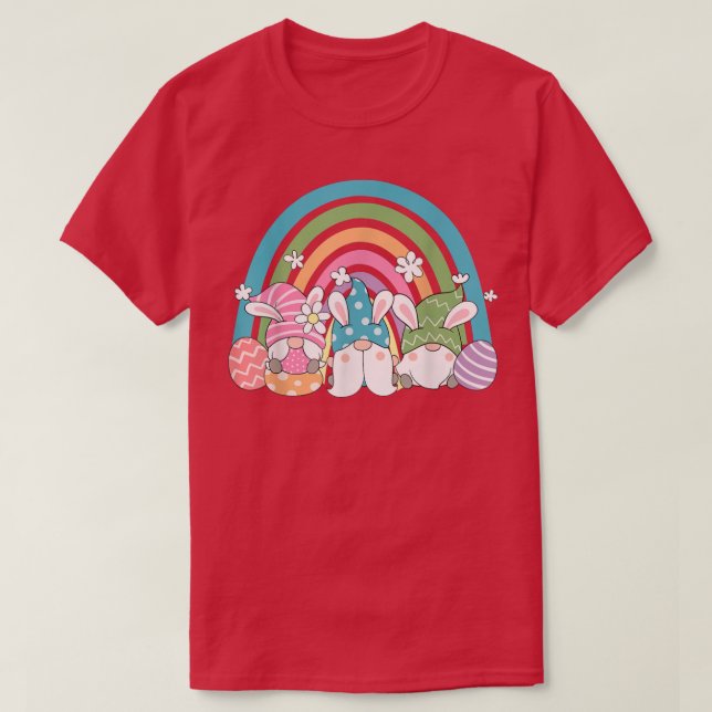 Cute Rainbow Gnome Easter Day Bunny Egg Spring Wom T-Shirt (Design Front)