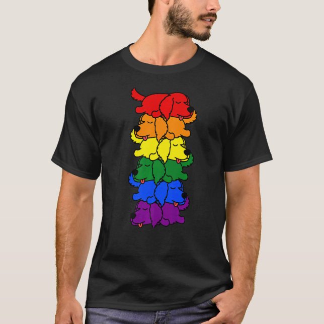Cute Rainbow Golden Retriever Gay Pride Lgbt Puppy T-Shirt (Front)