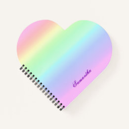 Cute Rainbow Gradient Heart Custom Name Notebook