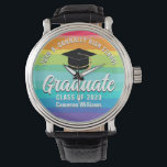 Cute Rainbow Graduate Custom 2023 LGBTQ Graduation Watch<br><div class="desc">This cute rainbow custom senior graduate watch features your high school or college name for the class of 2023. Customise with your graduating year under the chic handwritten script and black grad cap for a great personalised graduation keepsake wristwatch gift for an LGBTQ friend who loves colourful presents.</div>