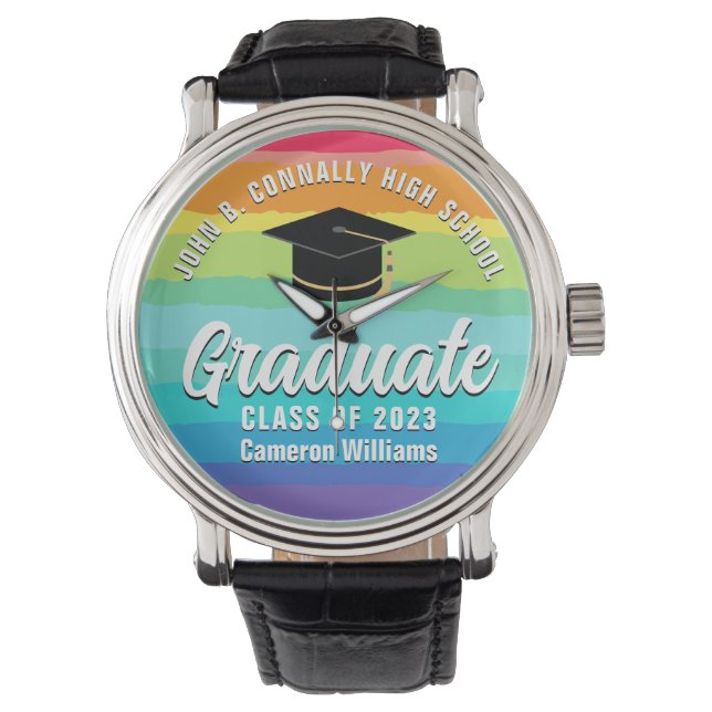 Cute Rainbow Graduate Custom 2023 LGBTQ Graduation Watch (Front)