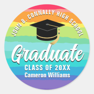 Cute Rainbow Graduate Custom 2025 LGBTQ Graduation Classic Round Sticker
