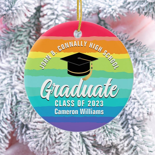 Cute Rainbow Graduate Custom Graduation Christmas Ceramic Tree Decoration (Creator Uploaded)