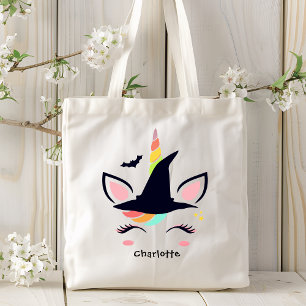 Cute Rainbow Halloween Unicorn Personalised Name Tote Bag
