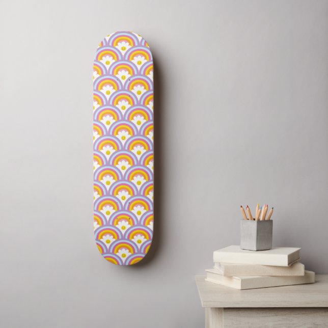 Cute Rainbow & Happy Daisy Groovy 90s Pop Art Cool Skateboard (Wall Art)