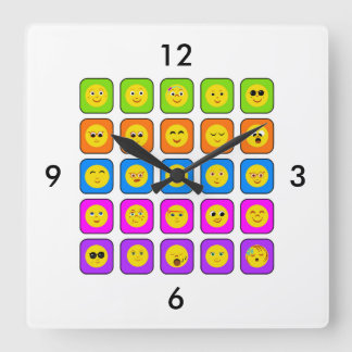 Cute Rainbow Happy Face Emoticons Pattern Square Wall Clock