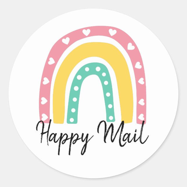Cute Rainbow Happy Mail Classic Round Sticker (Front)