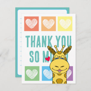 Cute Rainbow Heart Giraffe Thank You Card