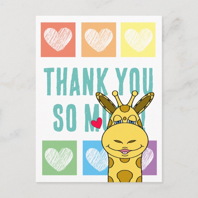 Cute Rainbow Heart Giraffe Thank You  Postcard (Front)