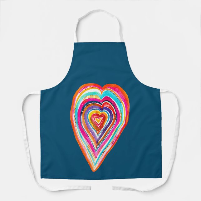 Cute rainbow heart love boho apron (Front)