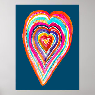 Cute rainbow heart love boho poster