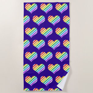 Cute Rainbow Heart Purple Pride Beach Towel