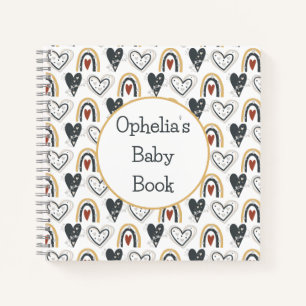 Cute Rainbow Hearts Boho Pattern Name Baby Book