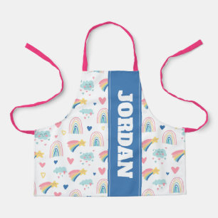 Cute Rainbow Hearts & Clouds Pattern Apron