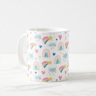 Cute Rainbow Hearts & Clouds Pattern Coffee Mug