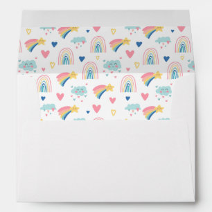 Cute Rainbow Hearts & Clouds Pattern Envelope