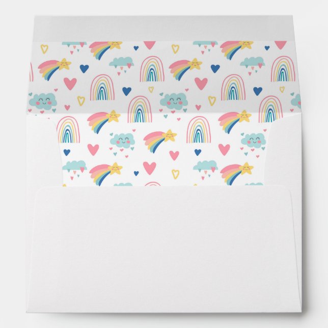 Cute Rainbow Hearts & Clouds Pattern Envelope (Back (Bottom))