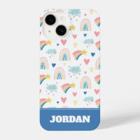 Cute Rainbow Hearts & Clouds Pattern
