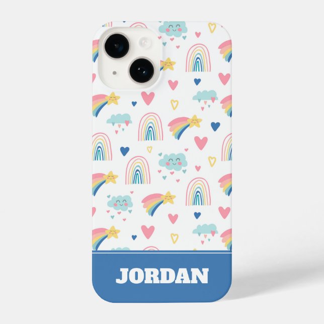 Cute Rainbow Hearts & Clouds Pattern iPhone Case (Back)