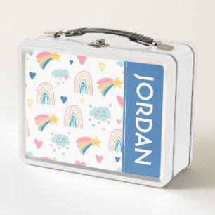 Cute Rainbow Hearts & Clouds Pattern Metal Lunch Box