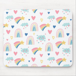 Cute Rainbow Hearts & Clouds Pattern Mouse Mat