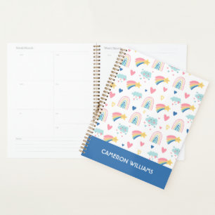 Cute Rainbow Hearts & Clouds Pattern Planner