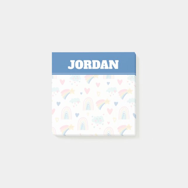 Cute Rainbow Hearts & Clouds Pattern Post-it Notes (Front)