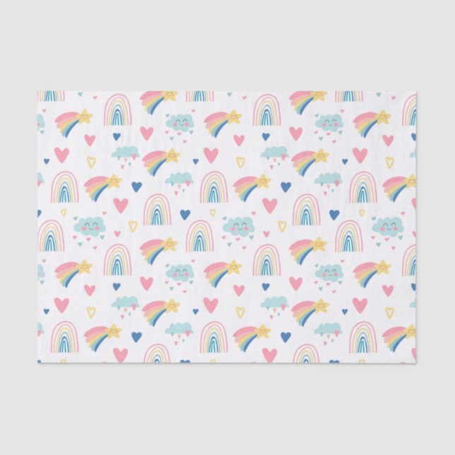 Cute Rainbow Hearts & Clouds Pattern Tissue Paper (Front)