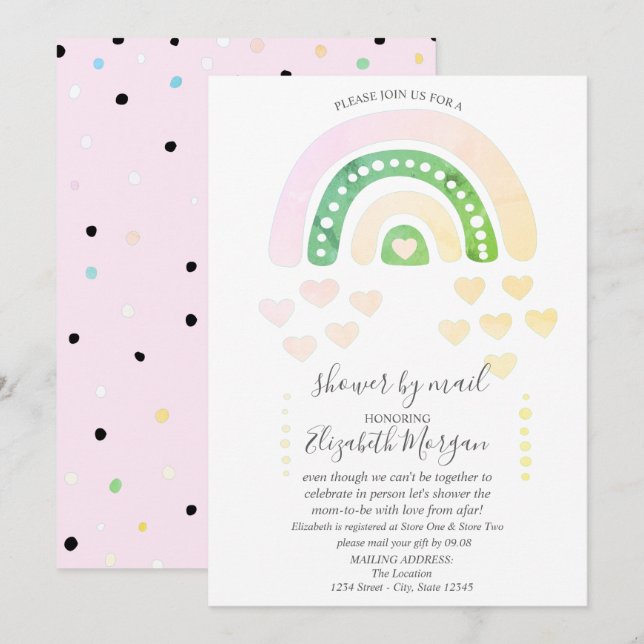 Cute Rainbow,Hearts,Dots,Baby Shower By Mail Invitation (Front/Back)