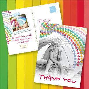 Cute Rainbow Hearts Kids Photo Thank You Postcard
