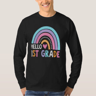 Cute Rainbow Hello 1st Grade Teacher Student Back T-Shirt