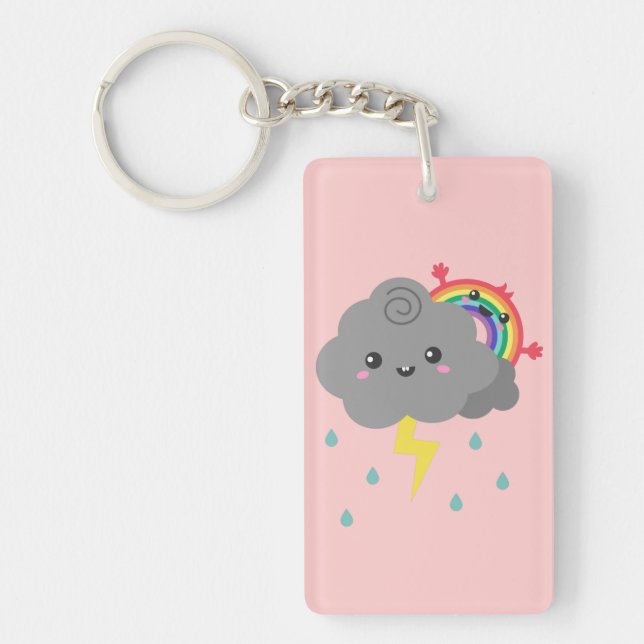 Cute Rainbow Hiding Behind Every Dark Cloud Key Ring (Front)