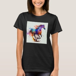 Cute Rainbow Horse Paint Splatter Illustration Col T-Shirt