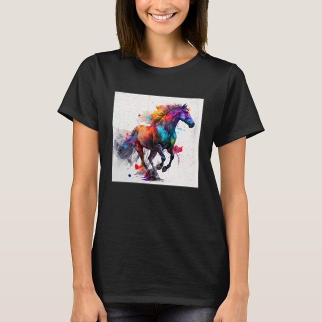 Cute Rainbow Horse Paint Splatter Illustration Col T-Shirt (Front)