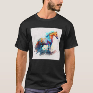 Cute Rainbow Horse Paint Splatter Illustration Col T-Shirt