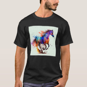 Cute Rainbow Horse Paint Splatter Illustration Col T-Shirt