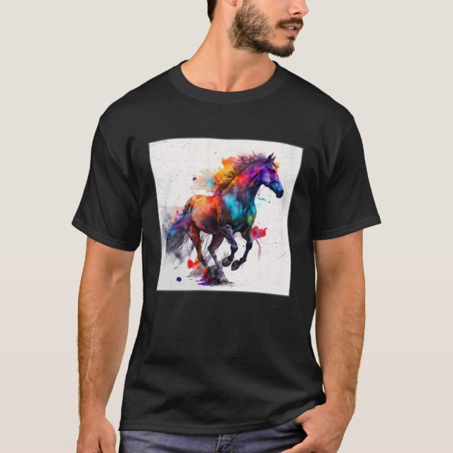 Cute Rainbow Horse Paint Splatter Illustration Col T-Shirt (Front)