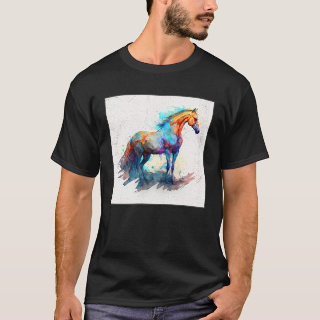 Cute Rainbow Horse Paint Splatter Illustration Col T-Shirt (Front)
