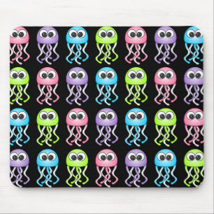 Cute Rainbow Jellyfish Black Mousepad