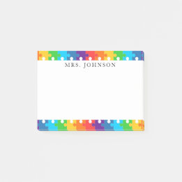 Cute Rainbow Jigsaw Puzzle Pieces Teachers Name Post-it Notes